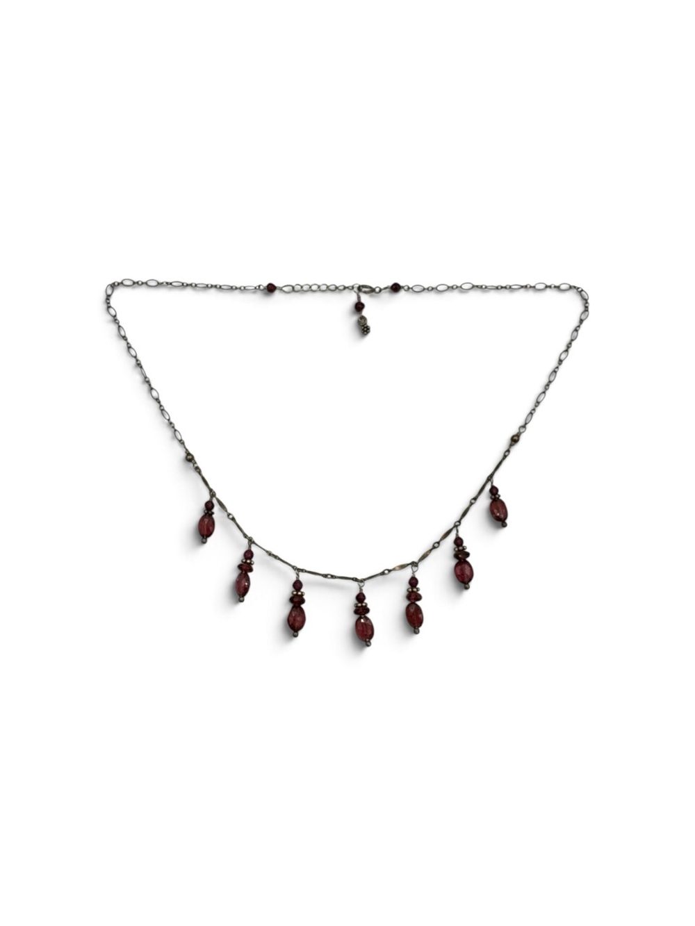 Vintage Y2K Sterling Silver Garnet Fringe Dangle Necklace Victorian Revival